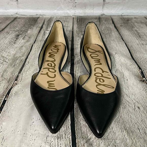 D10 Sam Edelman Black Leather Point Toed Flats, Cut Out Sides, Size 9, Pre-owned - Picture 1 of 7
